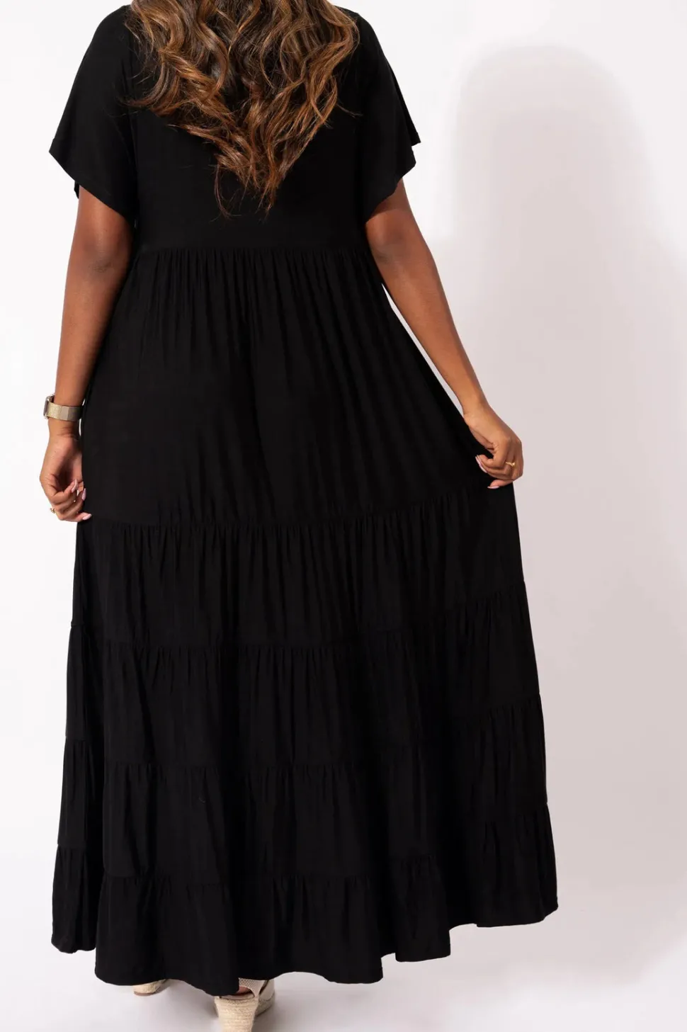 Slinky To Touch Baby Doll Tiered Maxi Dress - Black