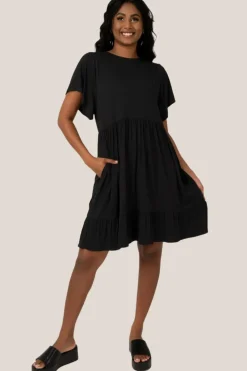Slinky To Touch Baby Doll Tiered Mini Dress - Black