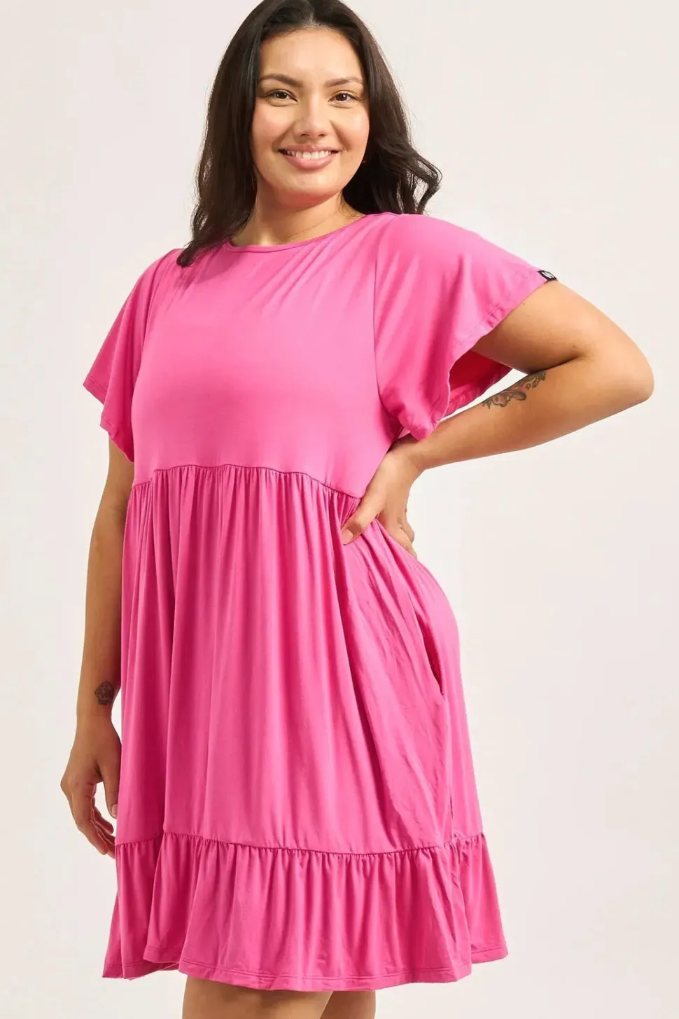 Slinky To Touch Baby Doll Tiered Mini Dress - Candy Pink