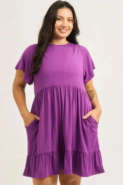 Slinky To Touch Baby Doll Tiered Mini Dress - Purple
