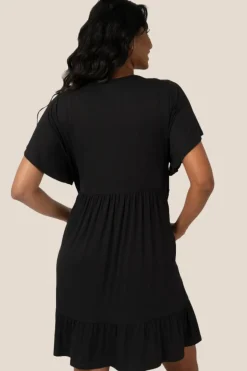 Slinky To Touch Baby Doll Tiered Mini Dress - Black