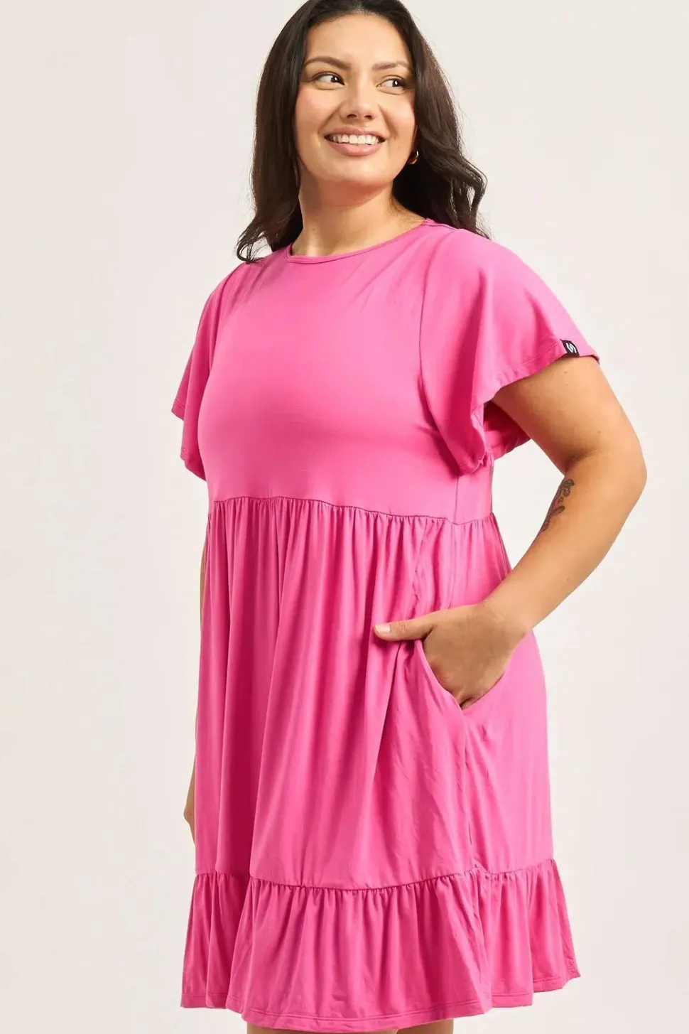 Slinky To Touch Baby Doll Tiered Mini Dress - Candy Pink