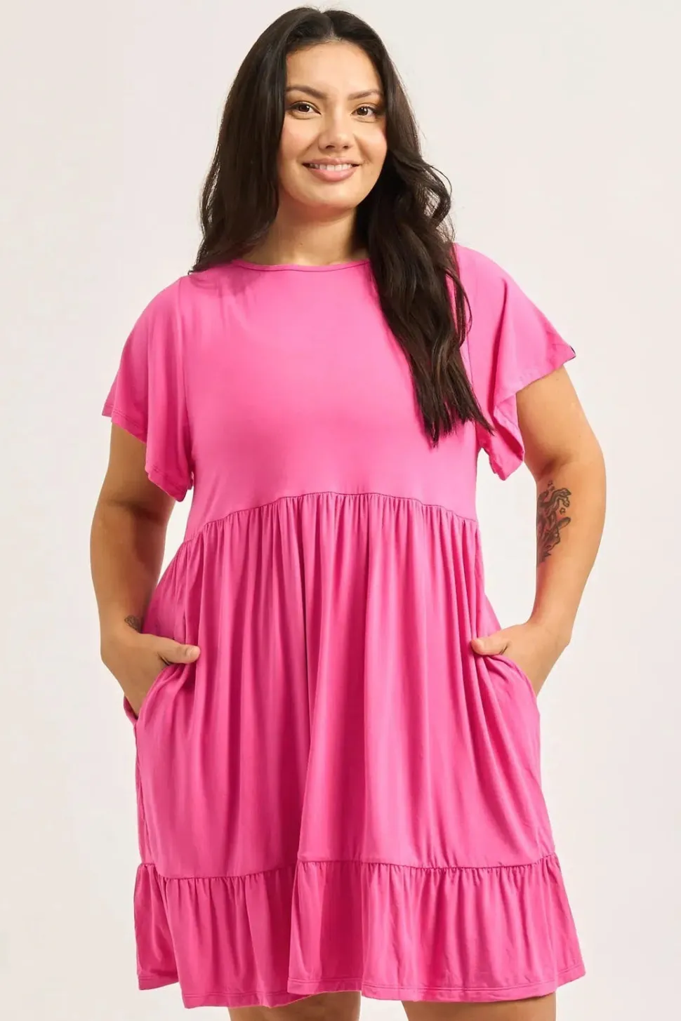 Slinky To Touch Baby Doll Tiered Mini Dress - Candy Pink