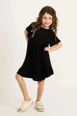 Slinky To Touch Kids Baby Doll Tiered Mini Dress - Black