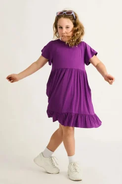 Slinky To Touch Kids Baby Doll Tiered Mini Dress - Purple