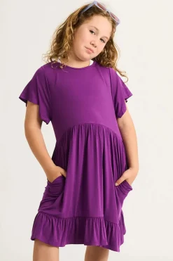 Slinky To Touch Kids Baby Doll Tiered Mini Dress - Purple