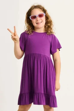 Slinky To Touch Kids Baby Doll Tiered Mini Dress - Purple