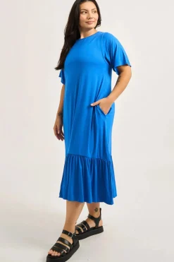 Slinky To Touch Lazy Girl Ruffle Dress - Electric Blue