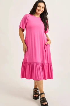 Slinky To Touch Lazy Girl Ruffle Dress - Candy Pink