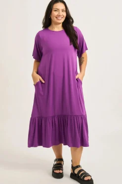 Slinky To Touch Lazy Girl Ruffle Dress - Purple
