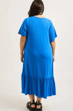 Slinky To Touch Lazy Girl Ruffle Dress - Electric Blue