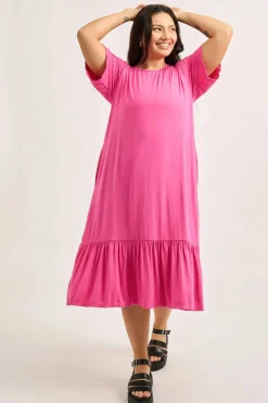 Slinky To Touch Lazy Girl Ruffle Dress - Candy Pink