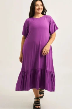 Slinky To Touch Lazy Girl Ruffle Dress - Purple