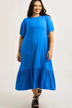 Slinky To Touch Lazy Girl Ruffle Dress - Electric Blue