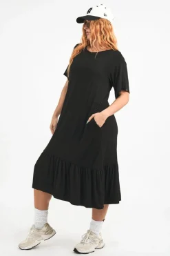 Slinky To Touch Lazy Girl Ruffle Dress - Black