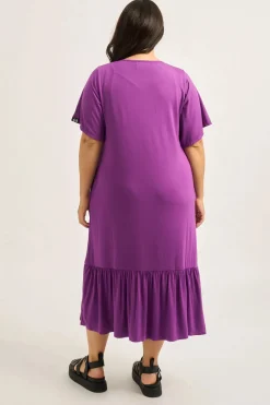 Slinky To Touch Lazy Girl Ruffle Dress - Purple