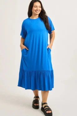 Slinky To Touch Lazy Girl Ruffle Dress - Electric Blue
