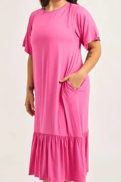 Slinky To Touch Lazy Girl Ruffle Dress - Candy Pink