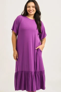 Slinky To Touch Lazy Girl Ruffle Dress - Purple