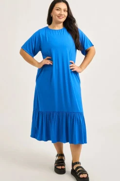 Slinky To Touch Lazy Girl Ruffle Dress - Electric Blue