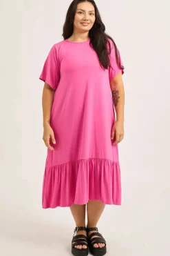 Slinky To Touch Lazy Girl Ruffle Dress - Candy Pink