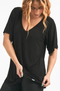 Slinky To Touch V Neck Boyfriend Tee - Black