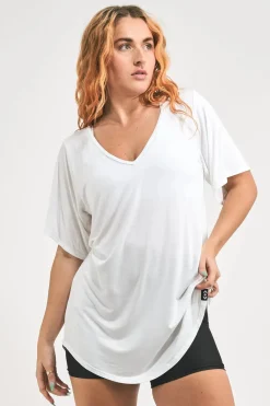 Slinky To Touch V Neck Boyfriend Tee - White