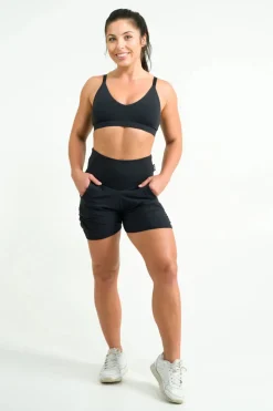 Soft To Touch Jogger Shorts W/ Pockets - Black