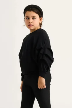 Soft To Touch Kids Batwing Cinched Sleeve Sweater - Black