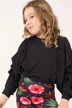 Soft To Touch Kids Batwing Cinched Sleeve Sweater - Black
