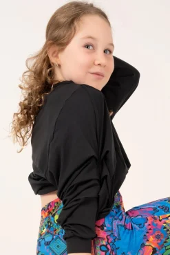 Soft To Touch Kids Batwing Cinched Sleeve Sweater - Black