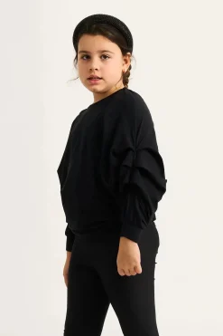 Soft To Touch Kids Batwing Cinched Sleeve Sweater - Black