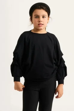 Soft To Touch Kids Batwing Cinched Sleeve Sweater - Black