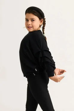 Soft To Touch Kids Batwing Cinched Sleeve Sweater - Black