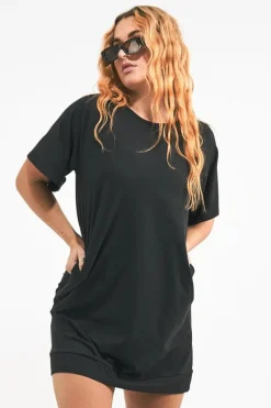 Soft To Touch Lazy Girl Dress Tee - Black