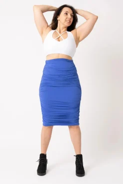Soft To Touch Ruched Midi Skirt - Iris Blue