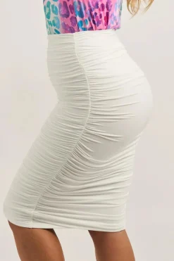 Soft To Touch Ruched Midi Skirt - White