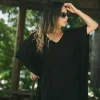 Sustainable Viscose Adjustable Tie Waist Kaftan - Black