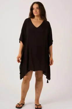 Sustainable Viscose Adjustable Tie Waist Kaftan - Black