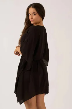 Sustainable Viscose Adjustable Tie Waist Kaftan - Black