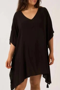 Sustainable Viscose Adjustable Tie Waist Kaftan - Black