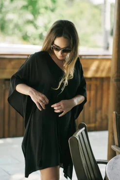 Sustainable Viscose Adjustable Tie Waist Kaftan - Black