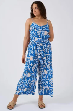 Sustainable Viscose Frill Jumpsuit - Blue Tiki