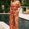 Sustainable Viscose Frill Jumpsuit - Flame Tropico