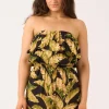 Sustainable Viscose Frill Playsuit - Black Tropical Leaf