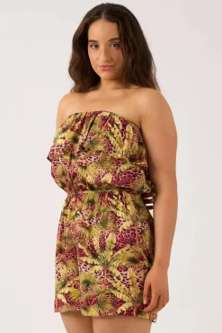 Sustainable Viscose Frill Playsuit - Pink Tropical Leopard