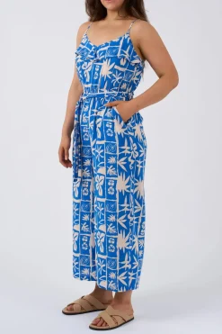 Sustainable Viscose Frill Jumpsuit - Blue Tiki