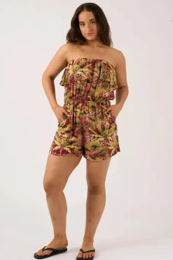 Sustainable Viscose Frill Playsuit - Pink Tropical Leopard