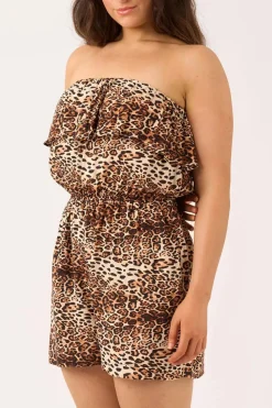 Sustainable Viscose Frill Playsuit - Natural Primal Animal