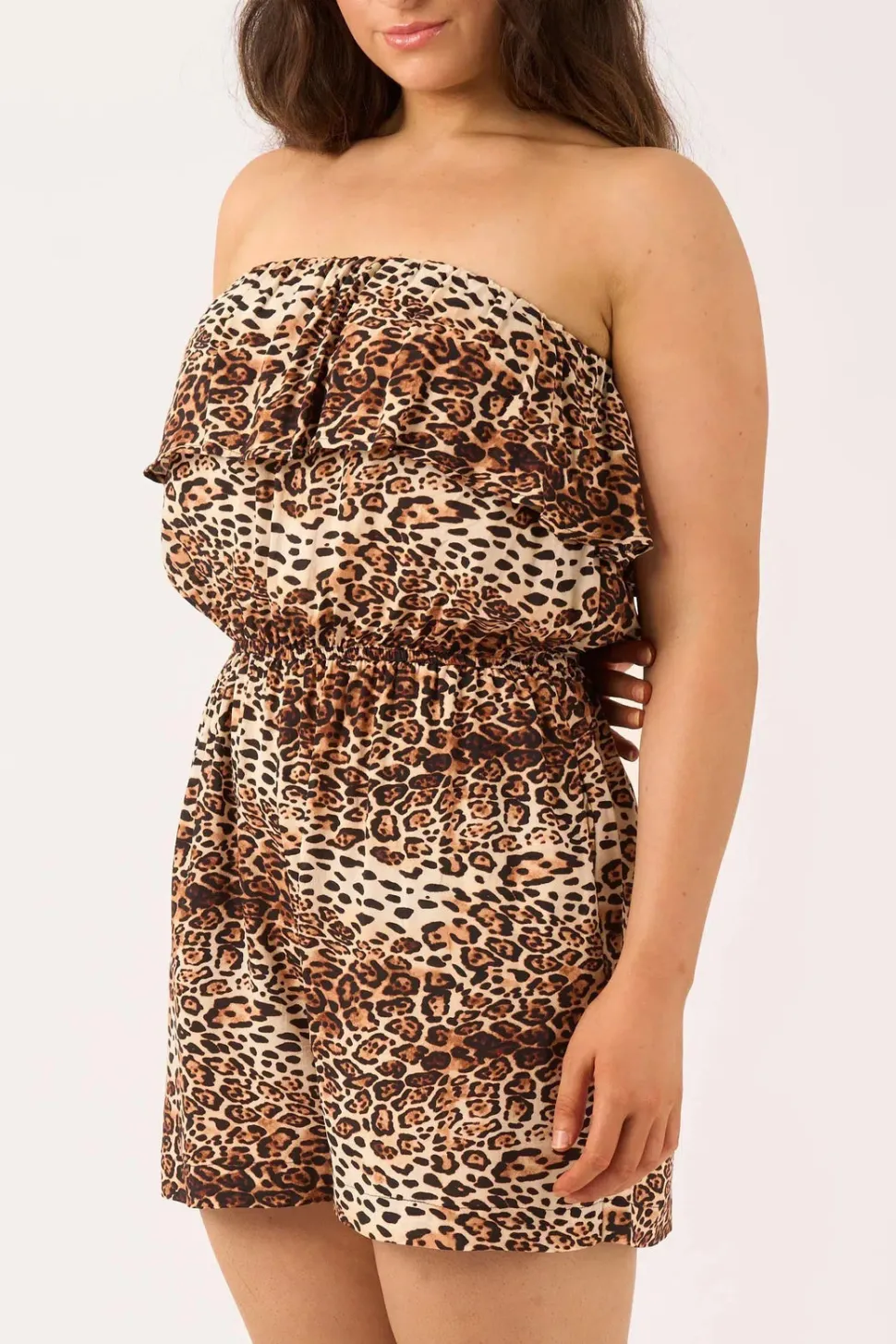 Sustainable Viscose Frill Playsuit - Natural Primal Animal